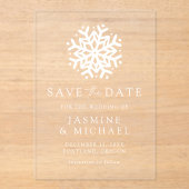 シンプルのスノーフレーク結婚式の日付を保存 アクリル招待状 (正面)