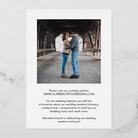 シンプルのモダンSquiggleフレーム結婚式 箔招待状 (裏面)