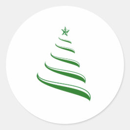 シンプルの上品なグリーンリボンクリスマスツリー ラウンドシール