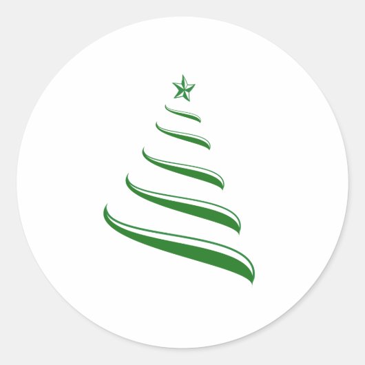 シンプルの上品なグリーンリボンクリスマスツリー ラウンドシール (正面)