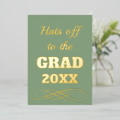 シンプルの上品なセージ緑の帽子が卒業までオフ 箔招待状 (立ち正面)