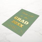 シンプルの上品なセージ緑の帽子が卒業までオフ 箔招待状 (回転した状態)