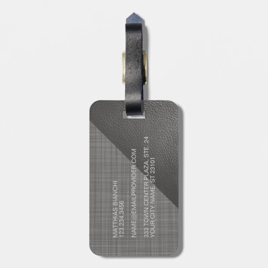 シンプルの上品なライトミディアムダークグレーレザールック ラゲッジタグ (裏面縦)