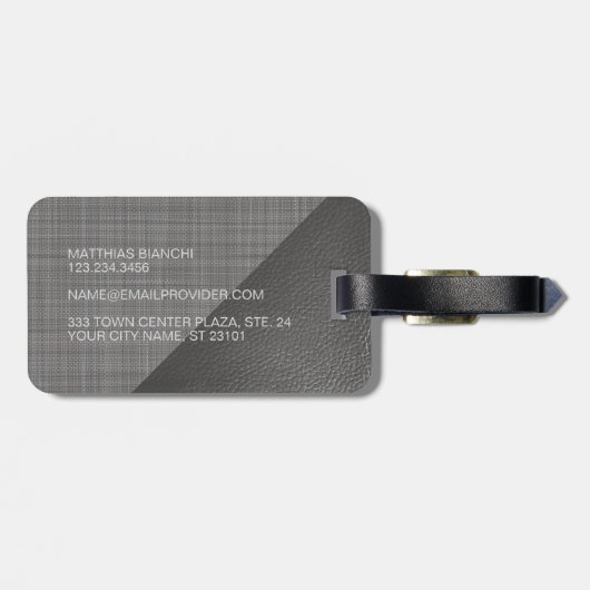 シンプルの上品なライトミディアムダークグレーレザールック ラゲッジタグ (裏面横)