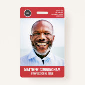 シンプルの丸いロゴ従業員の写真名バーコード バッジ (正面)