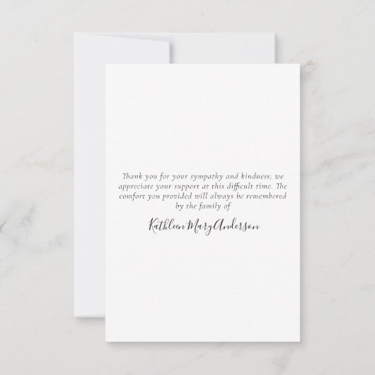 シンプルの写真サンキューカード |悔やみや弔慰 ノートカード (裏面)