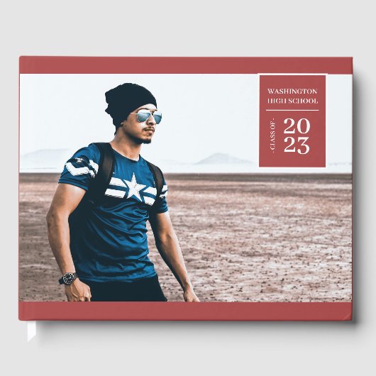 シンプルの写真タブ卒業式レッドゲストブック ゲストブック (正面)