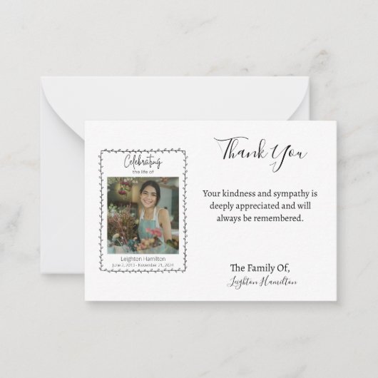 シンプルの写真悔やみや弔慰サンキューカード ノートカード (正面)