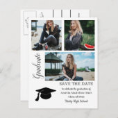 シンプルの卒業生|の保存日付の卒業生の帽子の写真 案内ポストカード (正面/裏面)