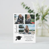 シンプルの卒業生|の保存日付の卒業生の帽子の写真 案内ポストカード (スタンド正面)