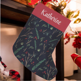 シンプルの植物パーソナライズされた名 スモールクリスマスストッキング