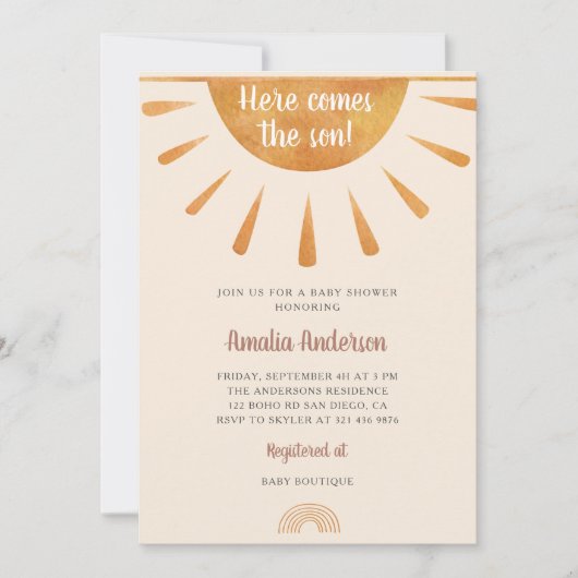 シンプルの水の色こ来この息子の赤ちゃんシャワー 招待状 (正面)