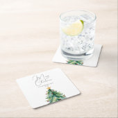 シンプルの水の色クリスマスツリーメリークリスマス スクエアペーパーコースター (インサイチュ)