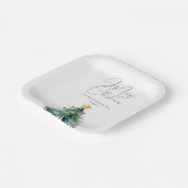 シンプルの水の色クリスマスツリーメリークリスマス ペーパープレート (傾斜あり)