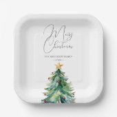 シンプルの水の色クリスマスツリーメリークリスマス ペーパープレート (正面)