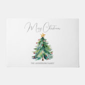 シンプルの水の色メリークリスマスツリーウェルカム ドアマット (正面)