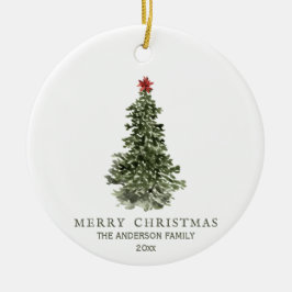 シンプルの水彩クリスマスツリー写真年 セラミックオーナメント
