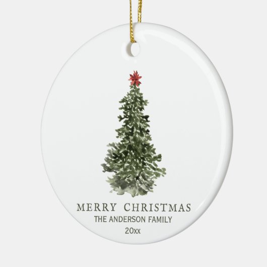 シンプルの水彩クリスマスツリー写真年 セラミックオーナメント (左)