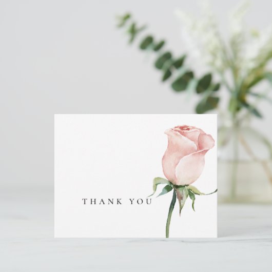 シンプルの水彩ピンクのバラ葬儀ありがとう ポストカード (スタンド正面)