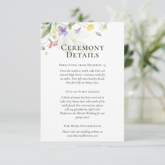 シンプルの水彩ワイルドフラワー詳細/方向 エンクロージャーカード (スタンド正面)