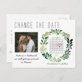 シンプルの水彩日付カレンダーハートの変更 案内ポストカード (正面/裏面)