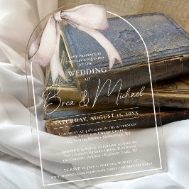 シンプルの水彩白エレガント弓結婚アーチ アクリル招待状