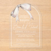 シンプルの水彩白エレガント弓結婚アーチ アクリル招待状 (正面)