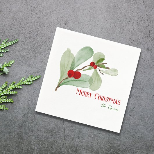 シンプルの水彩緑メリークリスマス スタンダードカクテルナプキン
