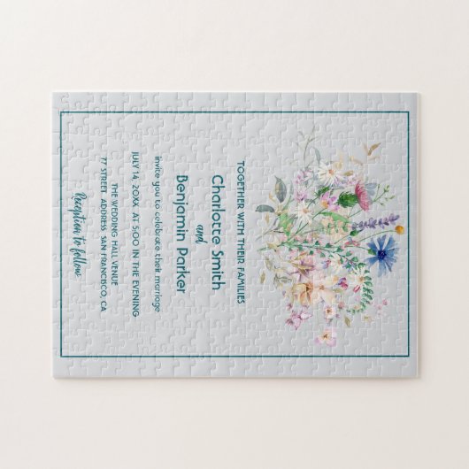 シンプルの水彩花の花束結婚フローラ ジグソーパズル (横)