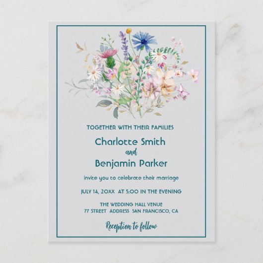 シンプルの水彩花の花束結婚フローラ ポストカード (正面)
