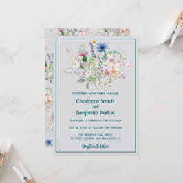 シンプルの水彩花の花束結婚フローラ 招待状