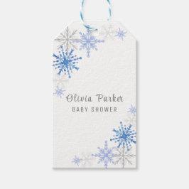 シンプルの水彩雪の結晶の冬の赤ちゃんシャワー ギフトタグ