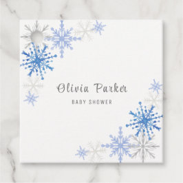 シンプルの水彩雪の結晶の冬の赤ちゃんシャワー フェイバータグ
