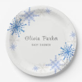 シンプルの水彩雪の結晶の冬の赤ちゃんシャワー ペーパープレート (正面)