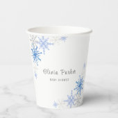 シンプルの水彩雪の結晶の冬の赤ちゃんシャワー 紙コップ (裏面)