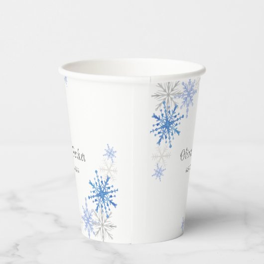 シンプルの水彩雪の結晶の冬の赤ちゃんシャワー 紙コップ (右)