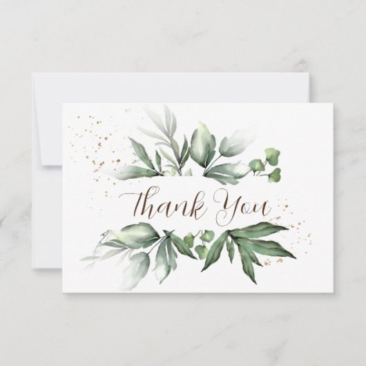 シンプルの水色の緑の金ゴールドの飛び散結婚り サンキューカード (正面)