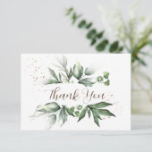 シンプルの水色の緑の金ゴールドの飛び散結婚り サンキューカード (スタンド正面)