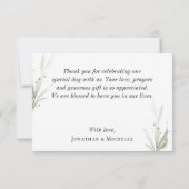 シンプルの水色の緑の金ゴールドの飛び散結婚り サンキューカード (裏面)