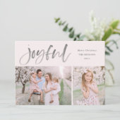 シンプルの水色スクリプト喜びクリスマスフォト シーズンカード (スタンド正面)