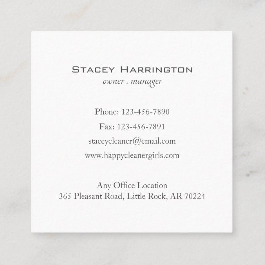 シンプルの清掃メイドサービスロゴ スクエア名刺 (裏面)