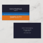 シンプルの濃紺及びオレンジ 名刺 (正面/裏面)