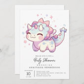 シンプルの甘い恐竜の赤ちゃんシャワー 招待状 (正面/裏面)