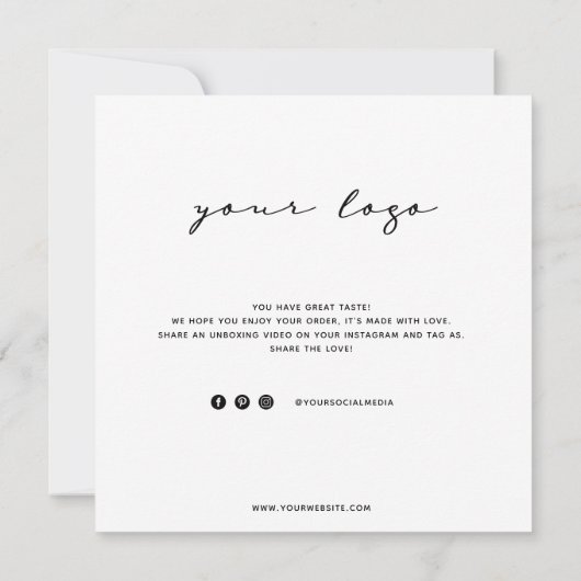 シンプルの白と黒のお礼の名刺 サンキューカード (裏面)