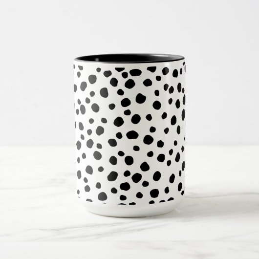 シンプルの白と黒のダルマティアンドット マグカップ (中央)