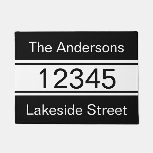 シンプルの白黒のファミリ名の通りアドレス ドアマット (正面)