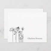 シンプルの白黒の野草 ノートカード (正面/裏面)