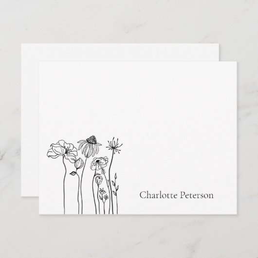 シンプルの白黒の野草  ノートカード (正面/裏面)