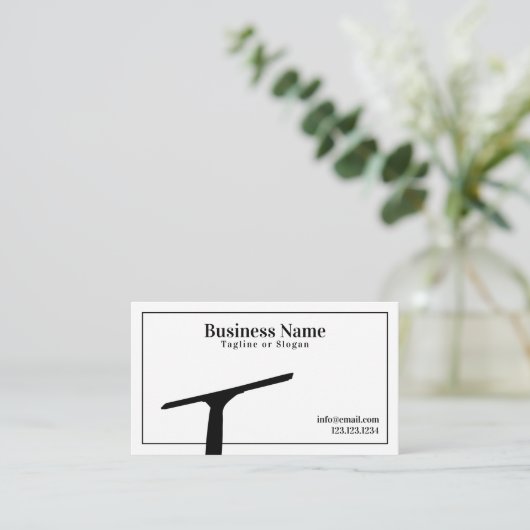 シンプルの白黒スキージ窓清掃 名刺 (スタンド正面)