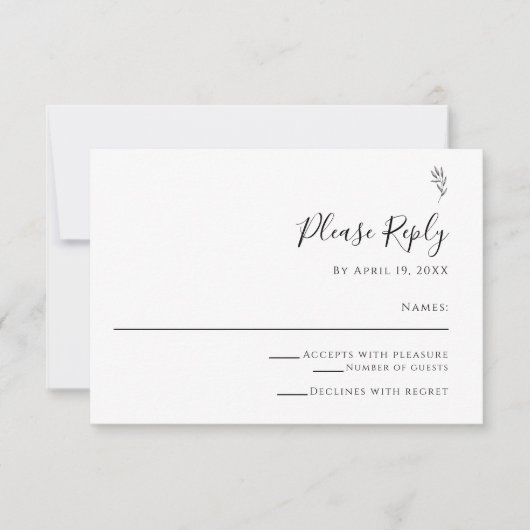 シンプルの白黒スクリエレガントプトの返信 出欠カード (正面)